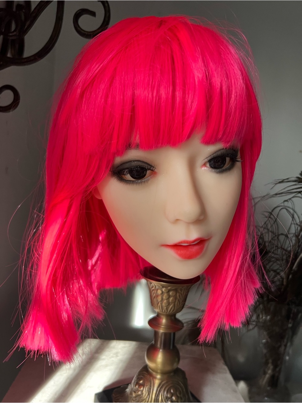Bold Neon Pink Synthetic Bob Wig with Blunt Bangs Like New!